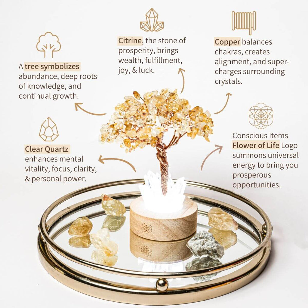Golden Glow | Citrine & Clear Quartz Crystal Tree Lamp
