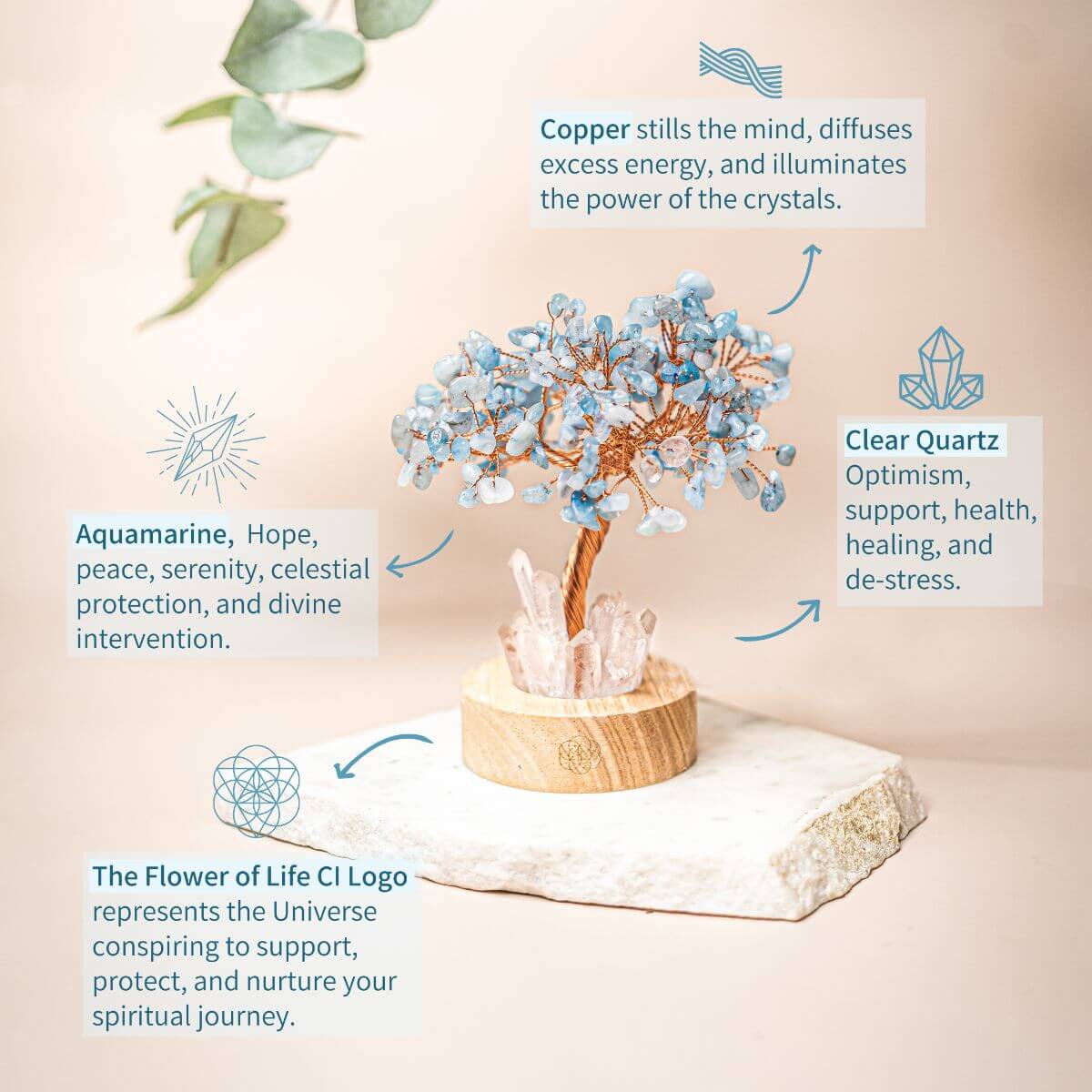 Guardian | Aquamarine & Clear Quartz Crystal Tree Lamp
