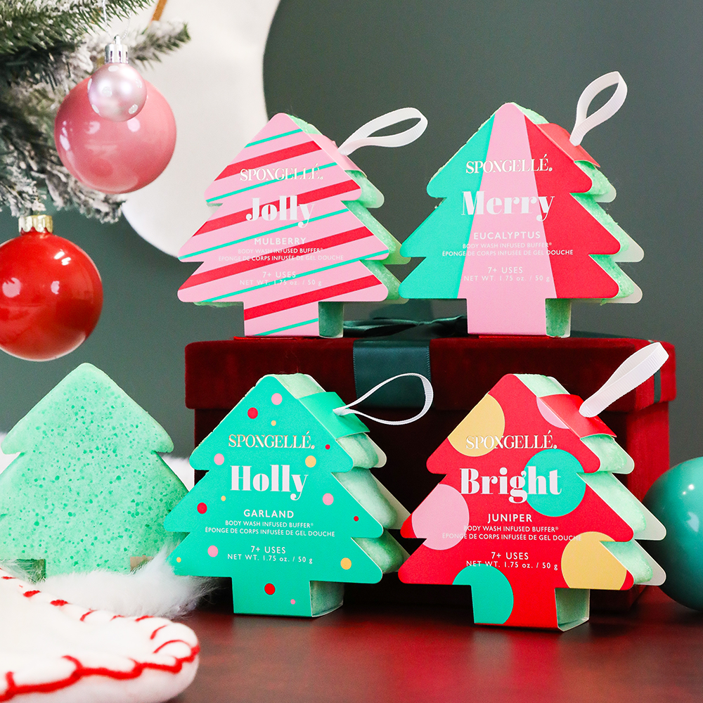 Holiday Tree Body Wash Buffers | 4-Piece Ornament Set