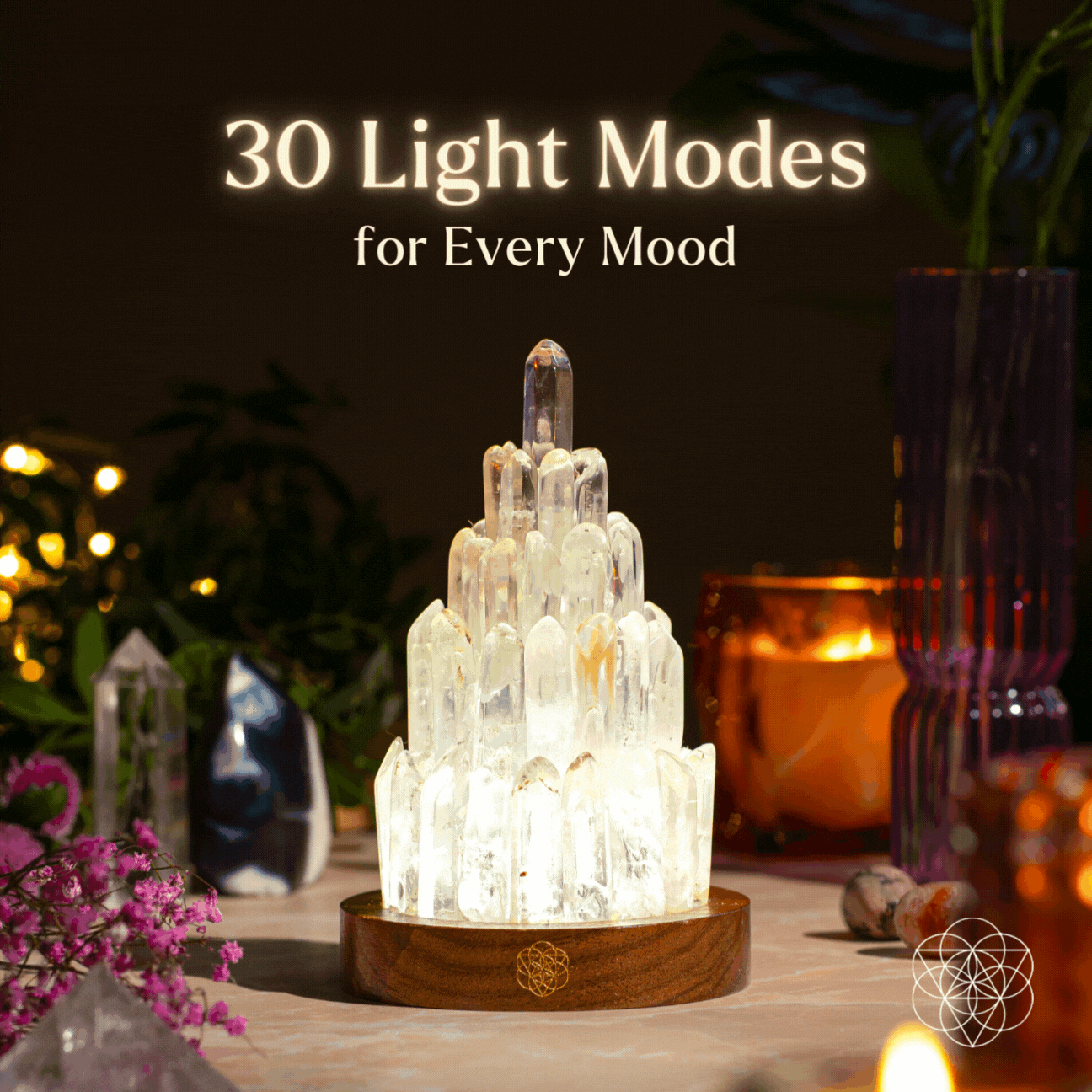 Clear Quartz Crystal Tower Lamp | 30 Light Modes