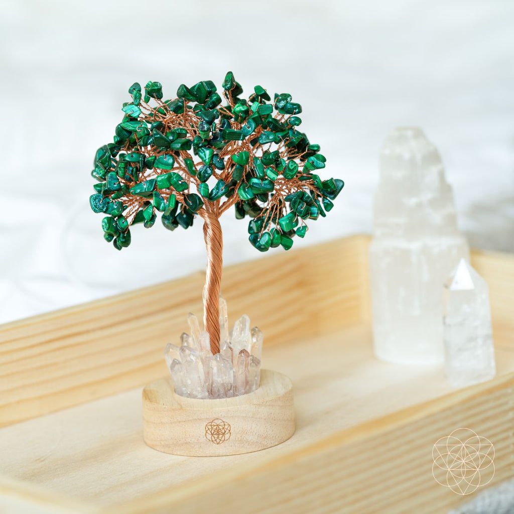 Unwind | Malachite & Clear Quartz Crystal Tree Lamp