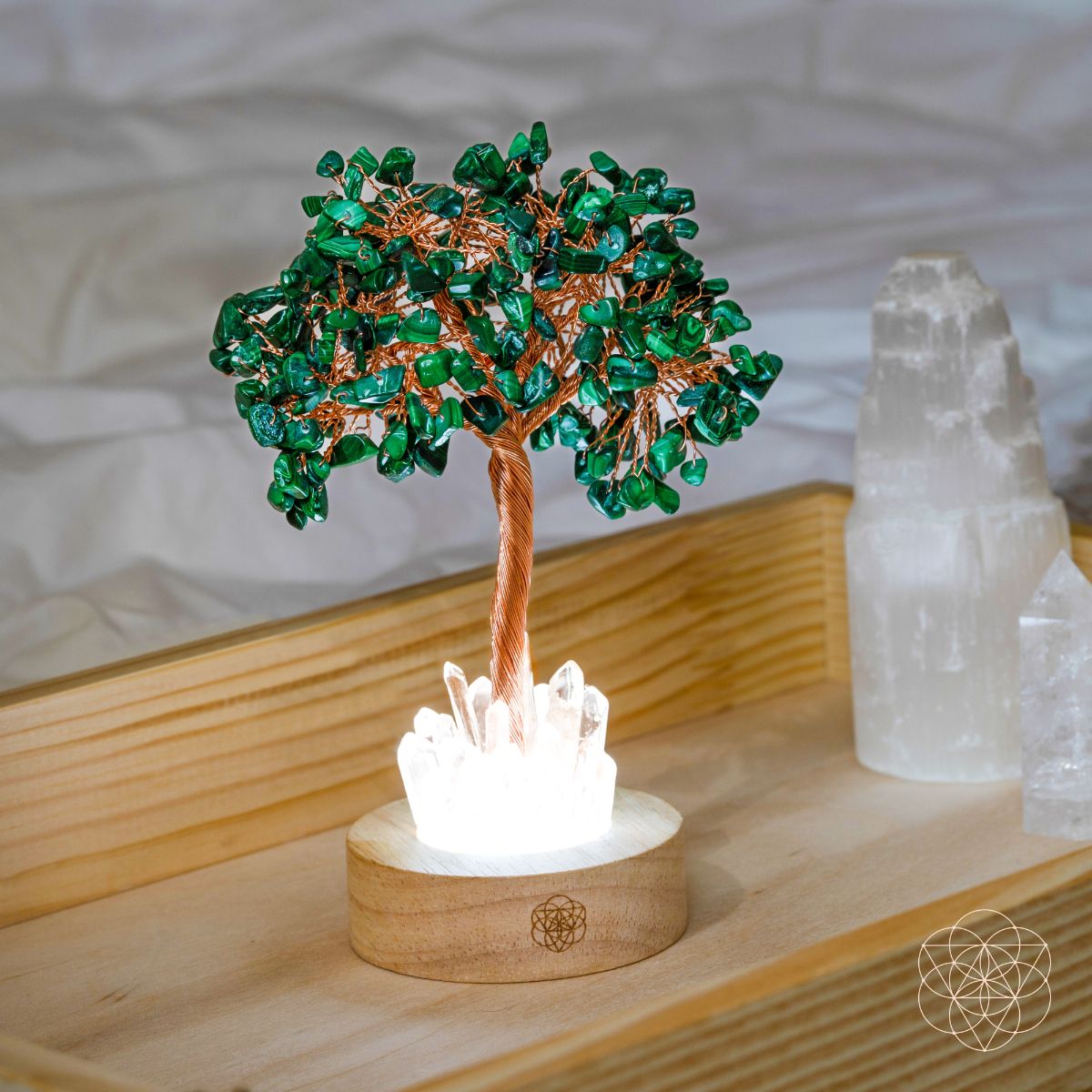 Unwind | Malachite & Clear Quartz Crystal Tree Lamp