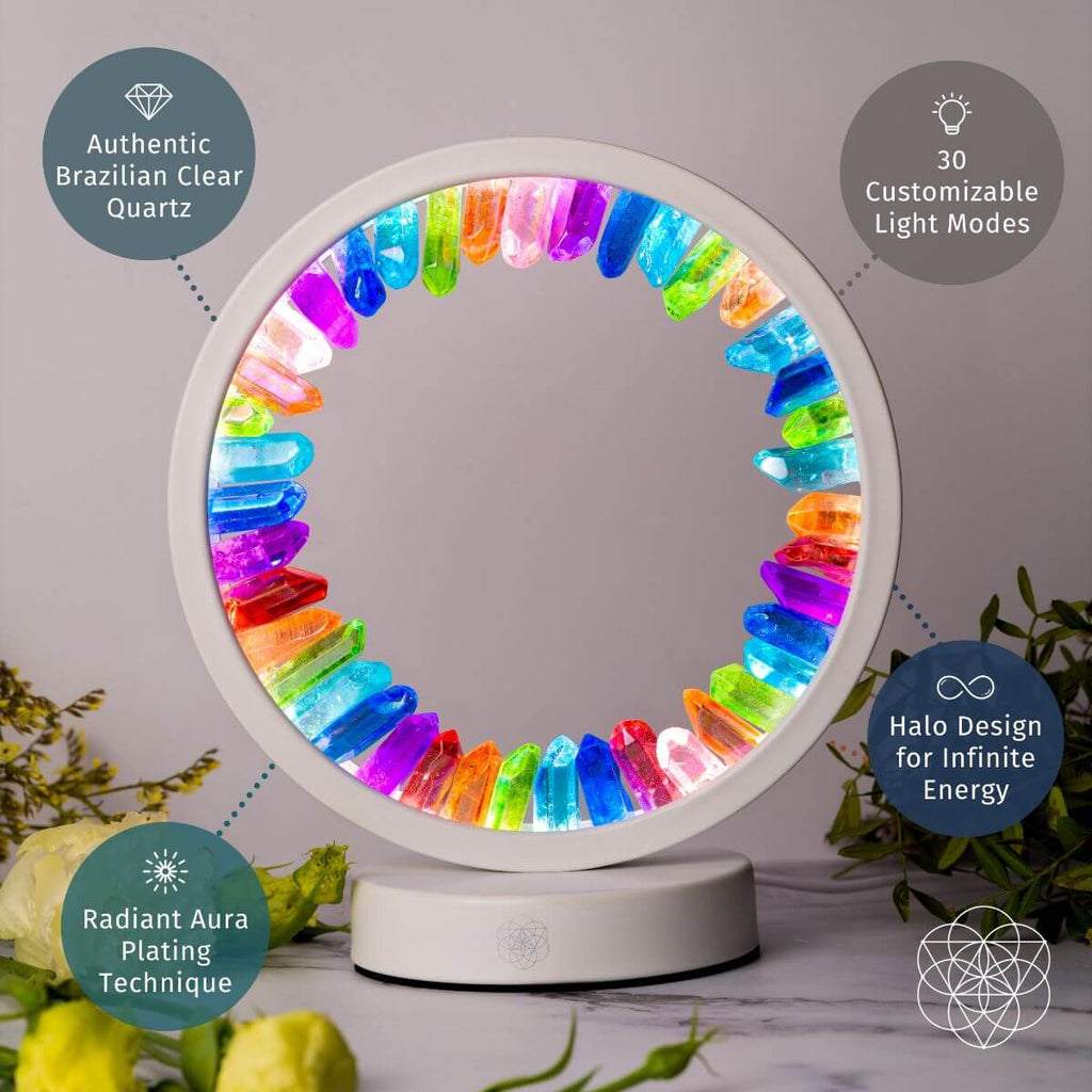 Amethyst & Rainbow Aura Quartz Halo Lamp Duo