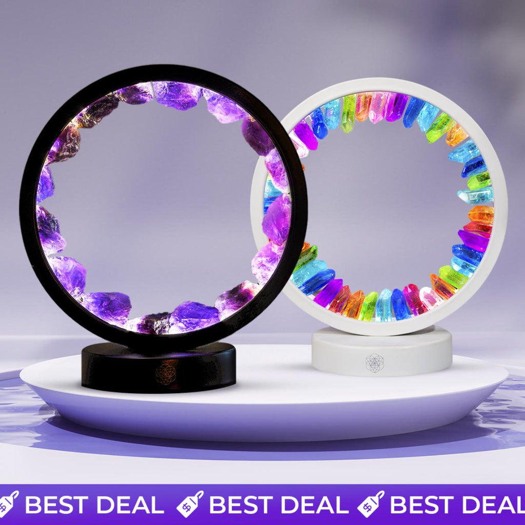 Amethyst & Rainbow Aura Quartz Halo Lamp Duo