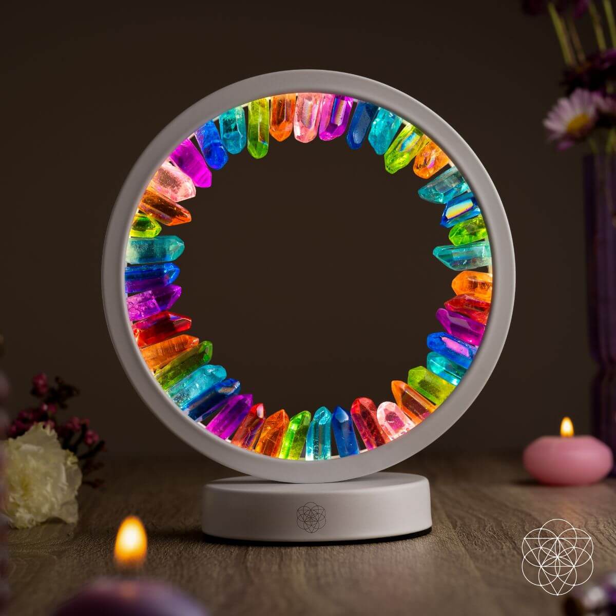 Amethyst & Rainbow Aura Quartz Halo Lamp Duo