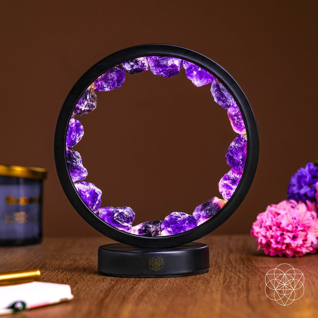 Amethyst & Rainbow Aura Quartz Halo Lamp Duo