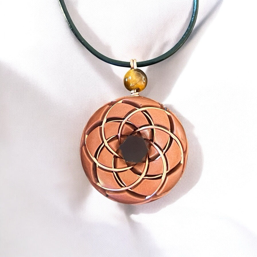 Torus Vortex Tiger’s Eye & Copper Rodin Coil Necklace
