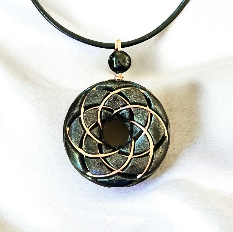 Torus Vortex Shungite & Black Tourmaline Rodin Coil Necklace