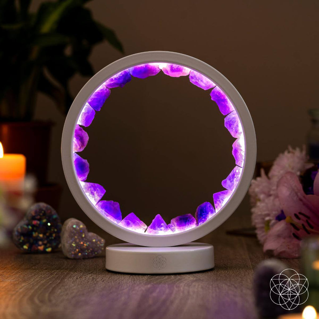 Amethyst Crystal Halo Lamp with Remote | White Frame
