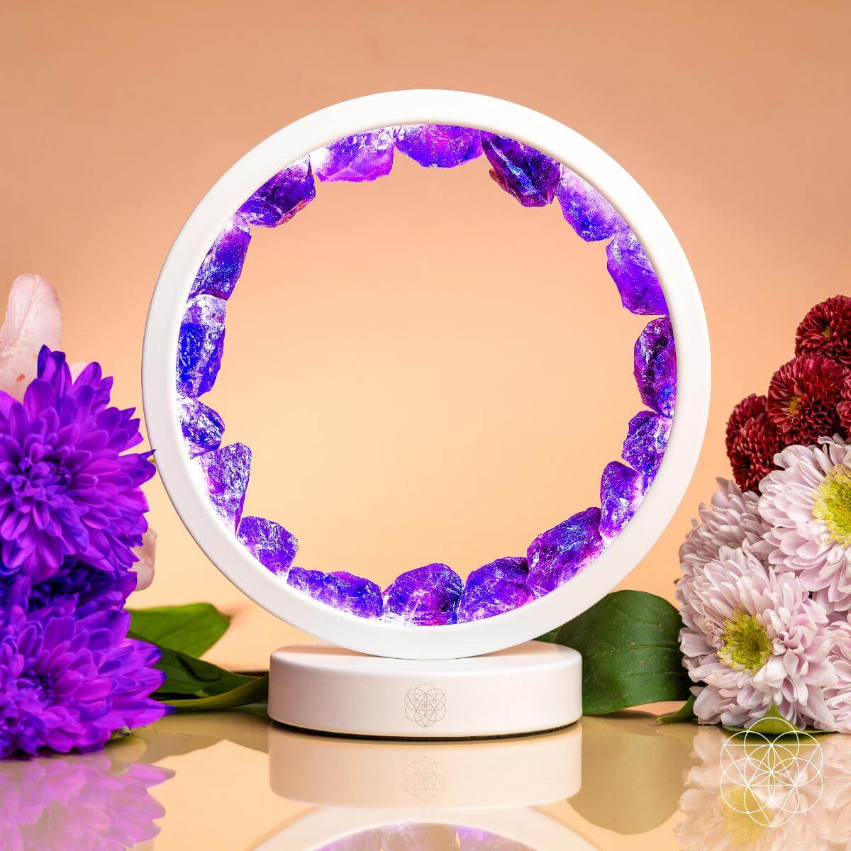 Amethyst Crystal Halo Lamp with Remote | White Frame