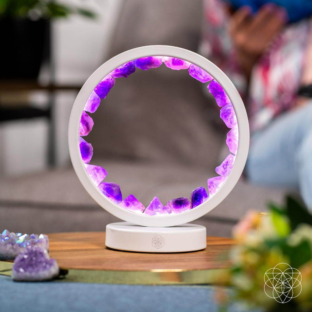 Amethyst Crystal Halo Lamp with Remote | White Frame