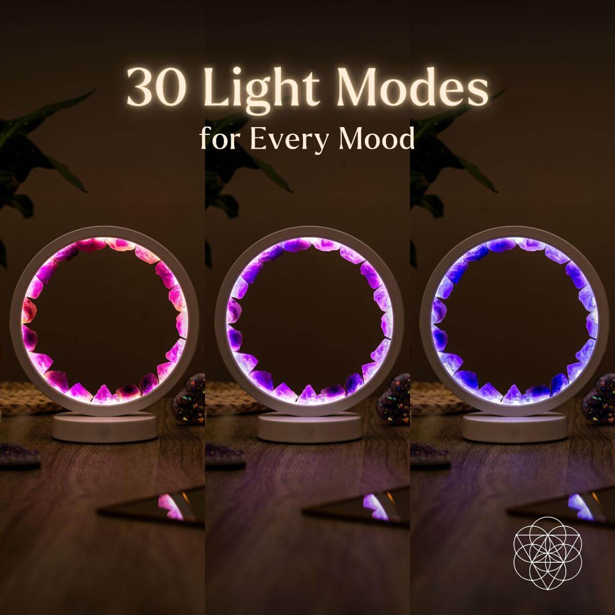 Amethyst Crystal Halo Lamp with Remote | White Frame