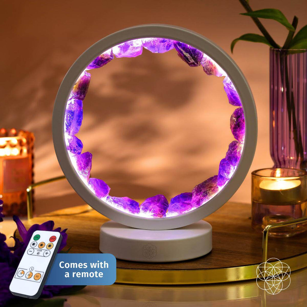 Amethyst Crystal Halo Lamp with Remote | White Frame