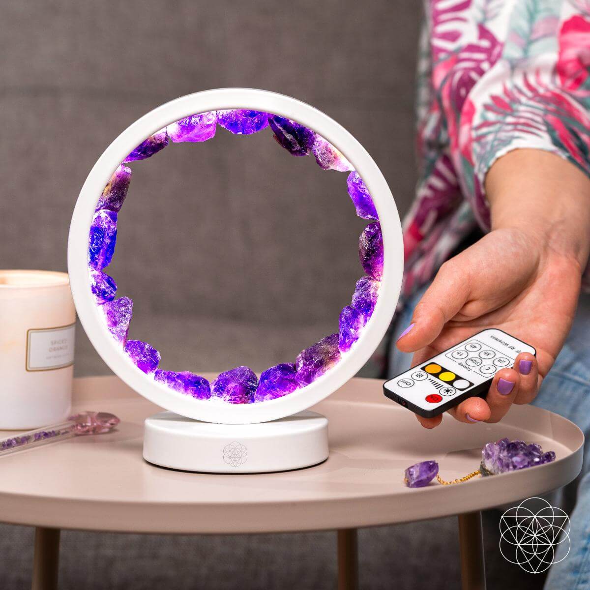 Amethyst Crystal Halo Lamp with Remote | White Frame