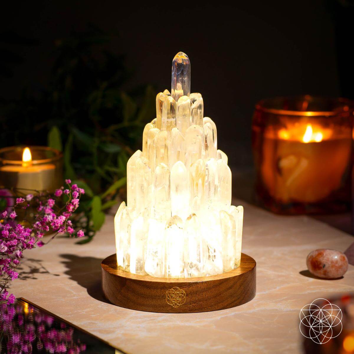 Clear Quartz Crystal Tower Lamp | 30 Light Modes