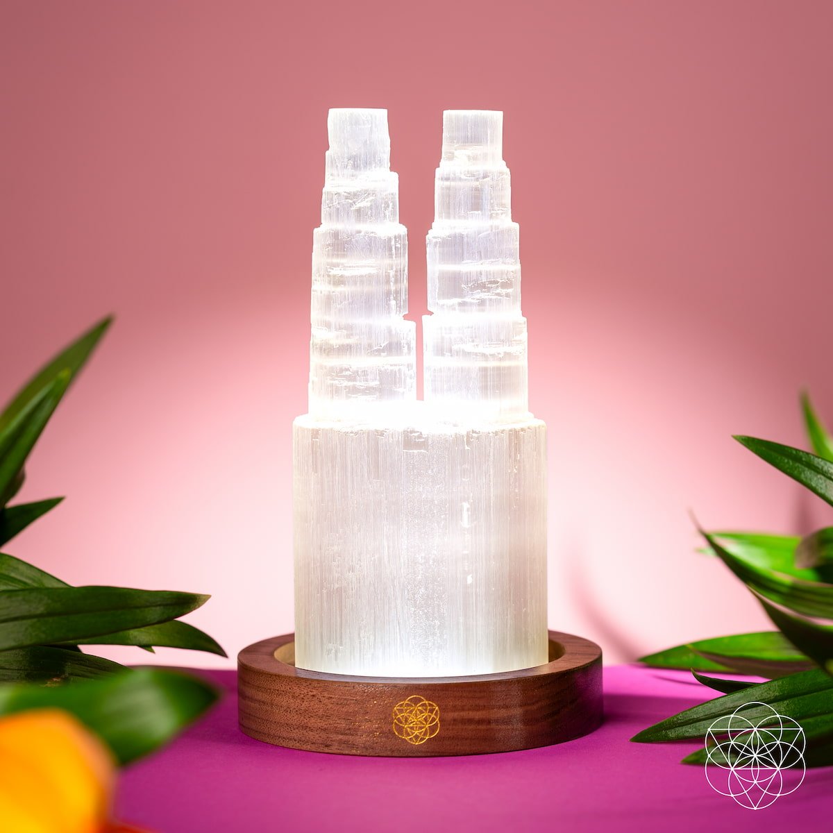 Two-Tower Selenite Crystal Lamp with Remote | 30 Light Modes